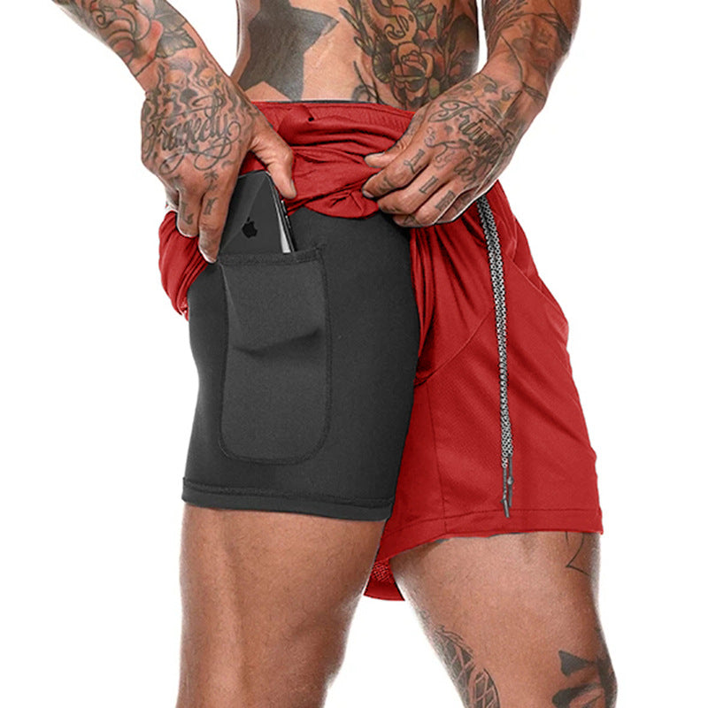 Men's sports double-layer shorts
