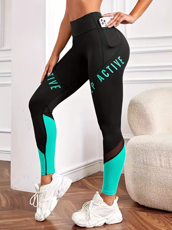 Women's High-Waisted Yoga Leggings with Contrast Mesh Panels