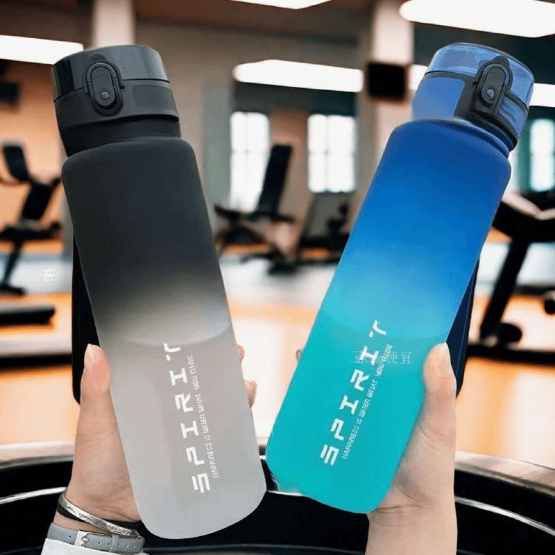 The sports water cup is made of plastic with a large capacity