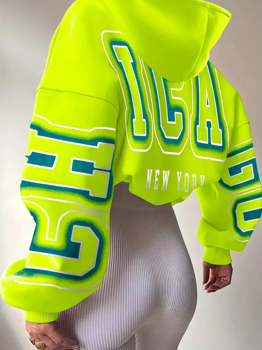 Hooded printed American-style hoodie