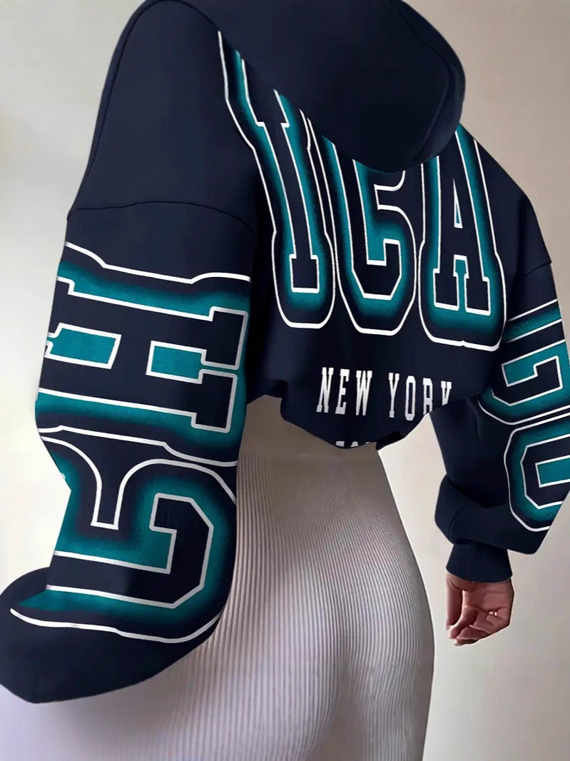 Hooded printed American-style hoodie