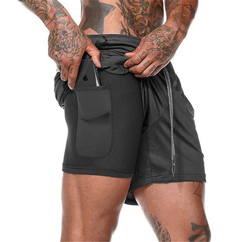 Men's sports double-layer shorts