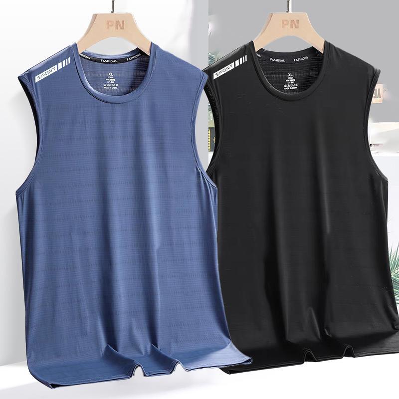 Ice Silk Vest Men's Summer Quick-drying Cut-off Sleeve Mesh Sleeveless T-shirt plus size Men's Loose Hurdling Sports Cross Sleeve
