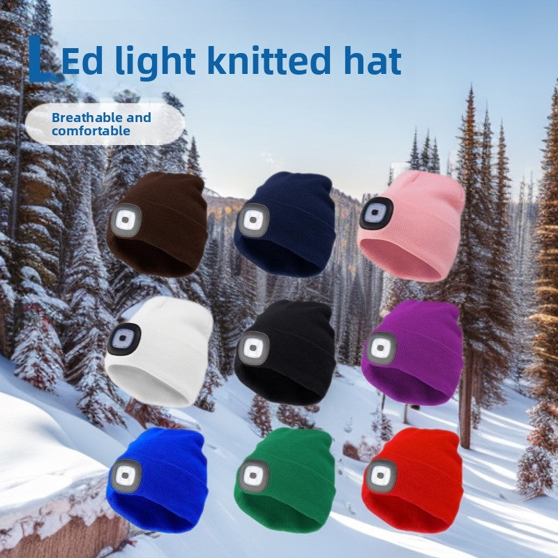 Outdoor sports LED button electronic light knitted hat