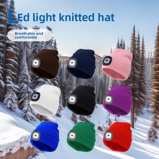 Outdoor sports LED button electronic light knitted hat