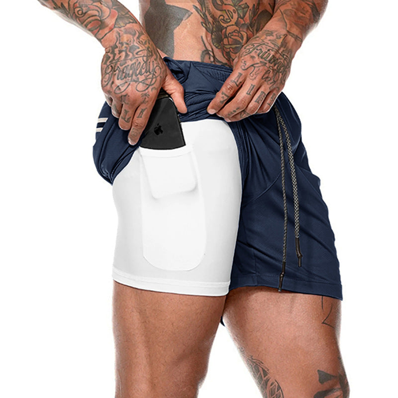 Men's sports double-layer shorts
