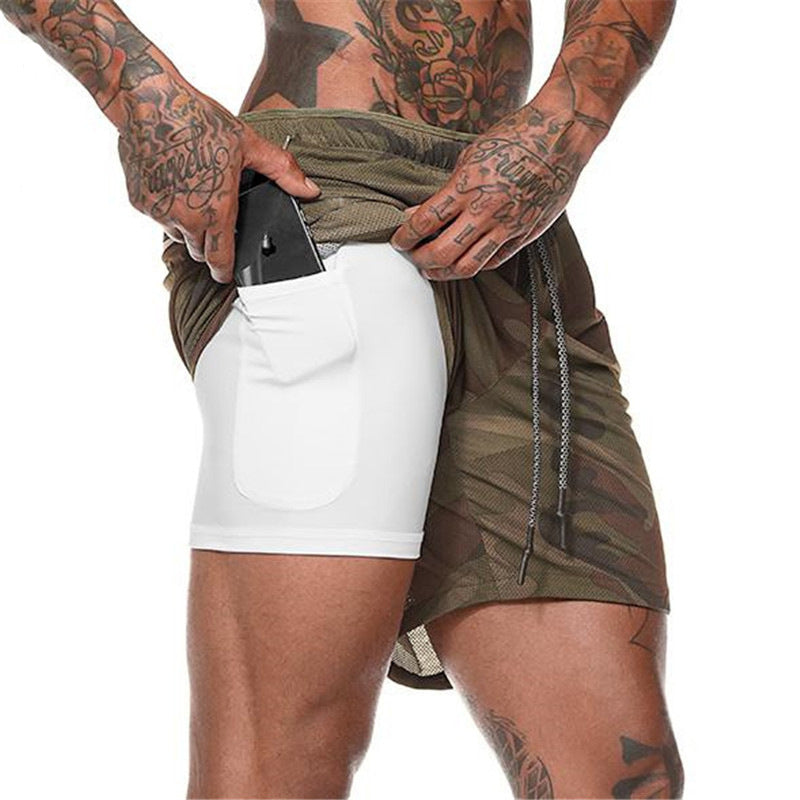 Men's sports double-layer shorts
