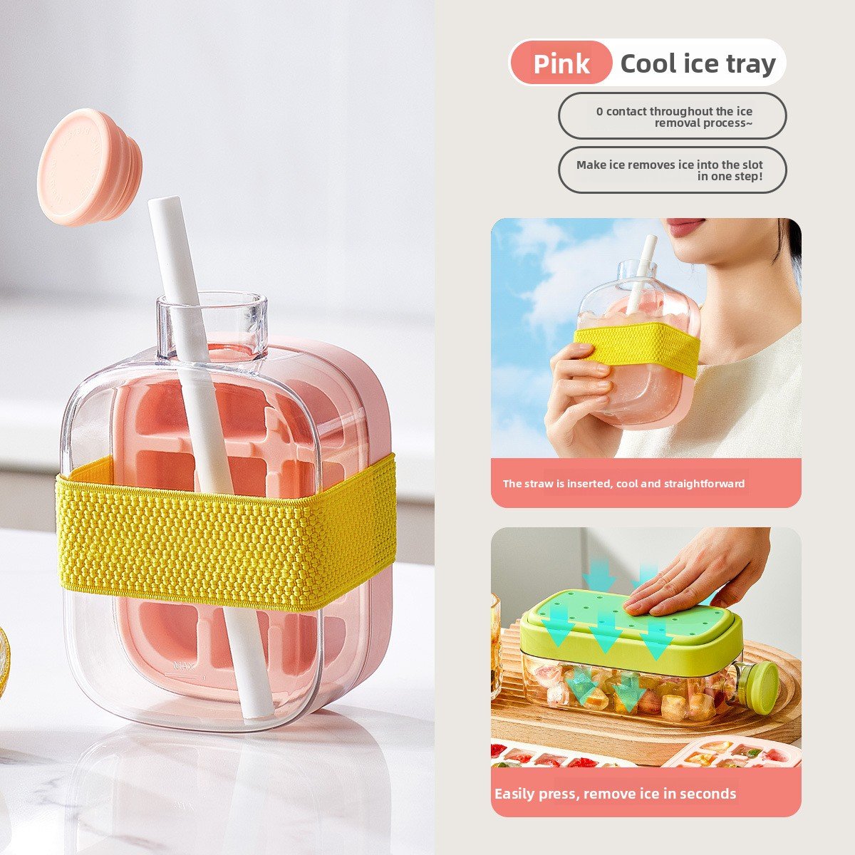 Cool Silicone Ice Tray with Straw - Multi-functional Water Bottle for Outdoor Fitness