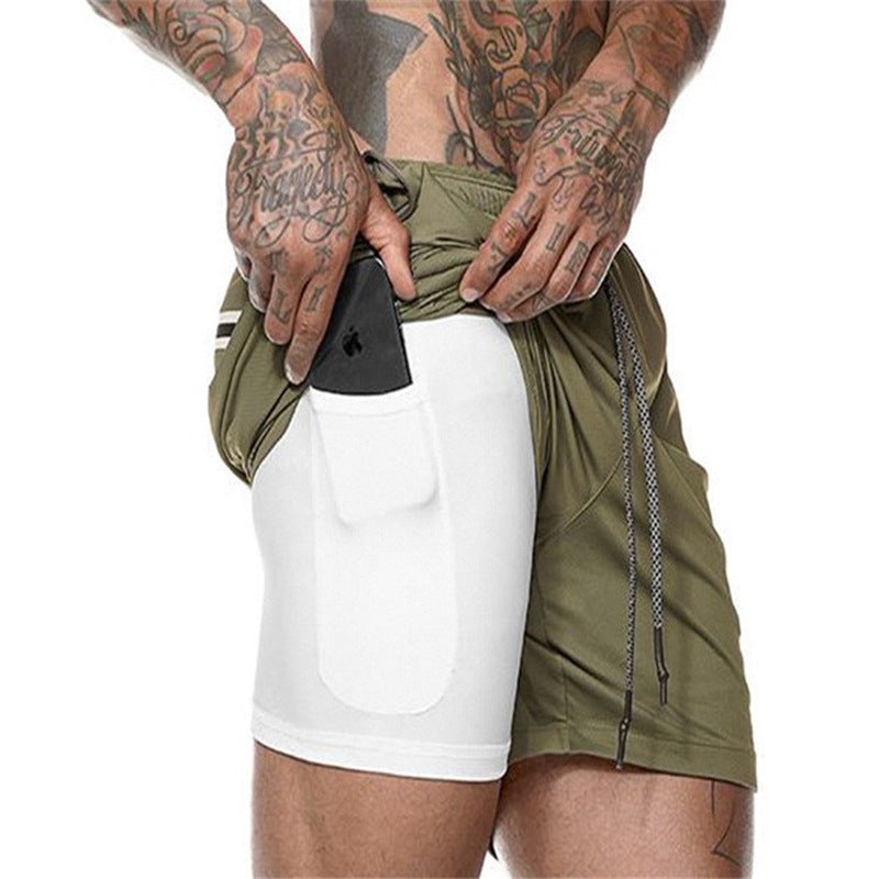 Men's sports double-layer shorts