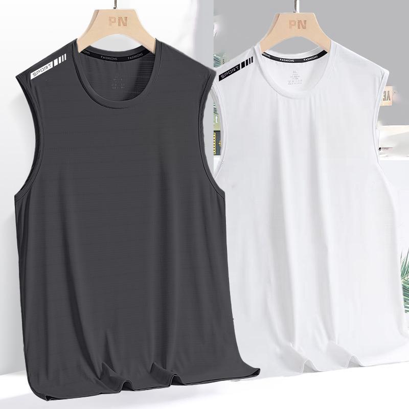 Ice Silk Vest Men's Summer Quick-drying Cut-off Sleeve Mesh Sleeveless T-shirt plus size Men's Loose Hurdling Sports Cross Sleeve