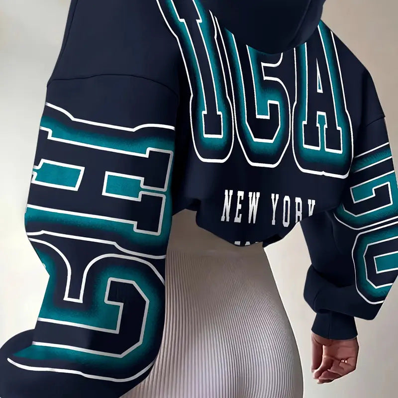 Hooded printed American-style hoodie