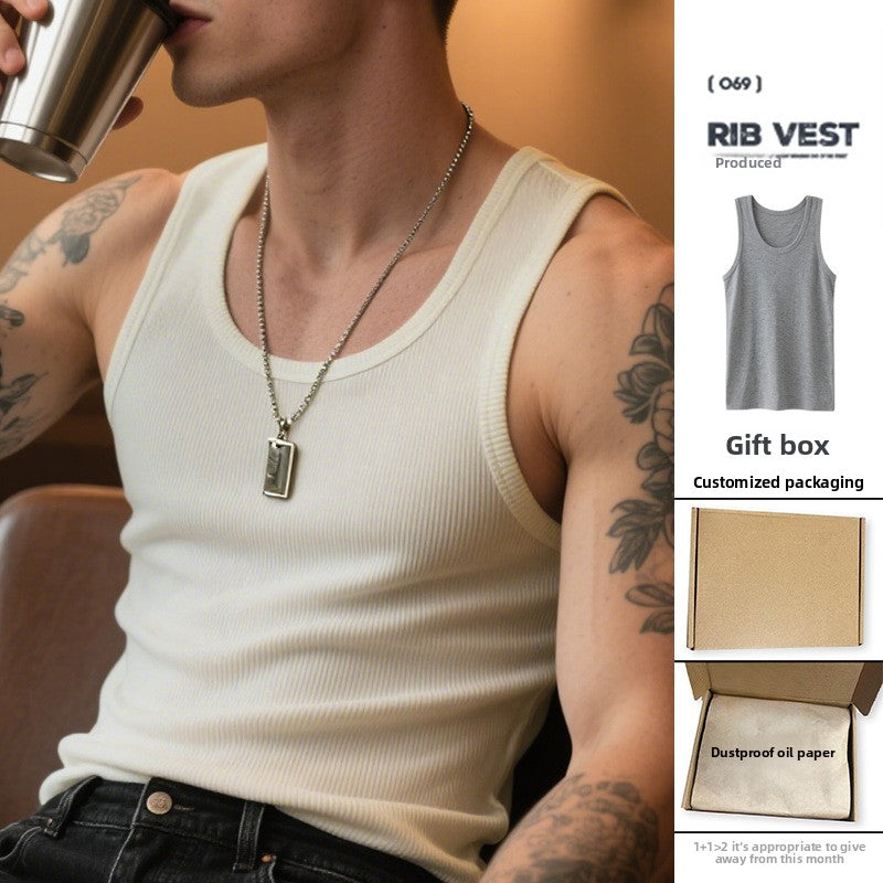 A retro white cotton fitness vest for workwear