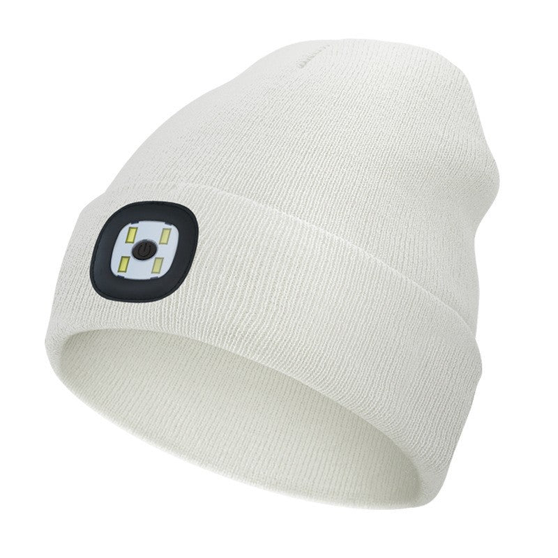 Outdoor sports LED button electronic light knitted hat