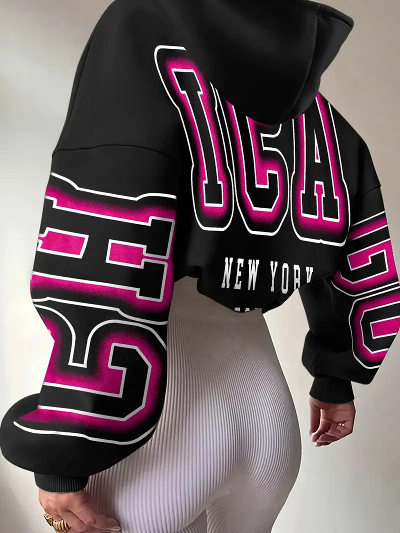 Hooded printed American-style hoodie