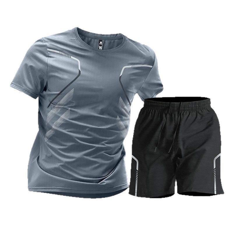 Men's ice silk quick-drying clothes fitness short sleeves and shorts