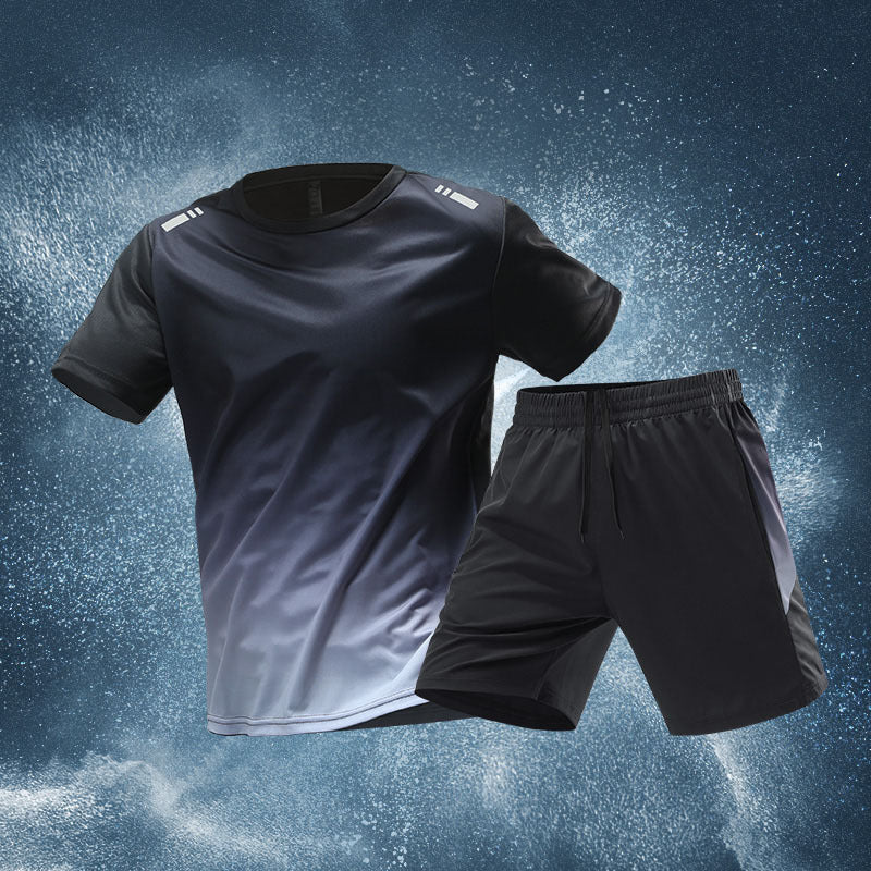 Men's ice silk quick-drying clothes fitness short sleeves and shorts