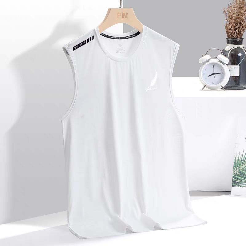 Ice Silk Vest Men's Summer Quick-drying Cut-off Sleeve Mesh Sleeveless T-shirt plus size Men's Loose Hurdling Sports Cross Sleeve