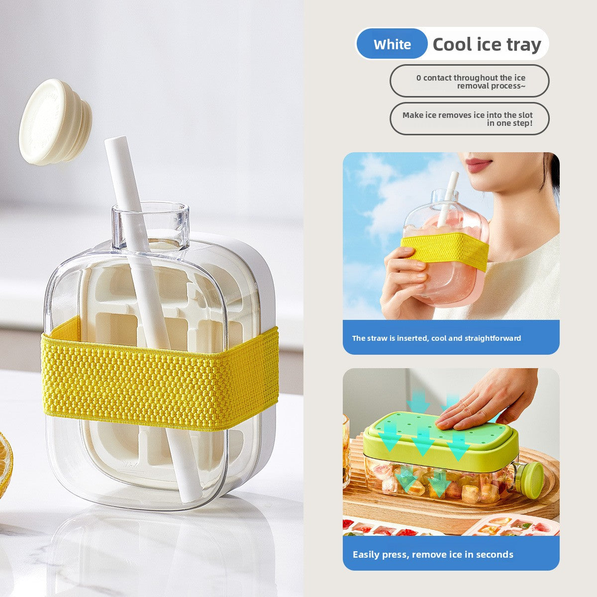 Cool Silicone Ice Tray with Straw - Multi-functional Water Bottle for Outdoor Fitness