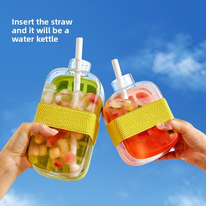 Cool Silicone Ice Tray with Straw - Multi-functional Water Bottle for Outdoor Fitness