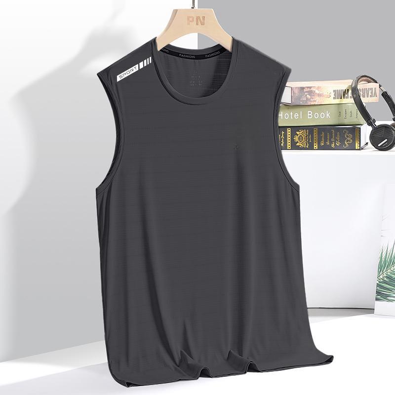 Ice Silk Vest Men's Summer Quick-drying Cut-off Sleeve Mesh Sleeveless T-shirt plus size Men's Loose Hurdling Sports Cross Sleeve