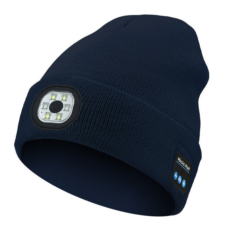Outdoor sports LED button electronic light knitted hat