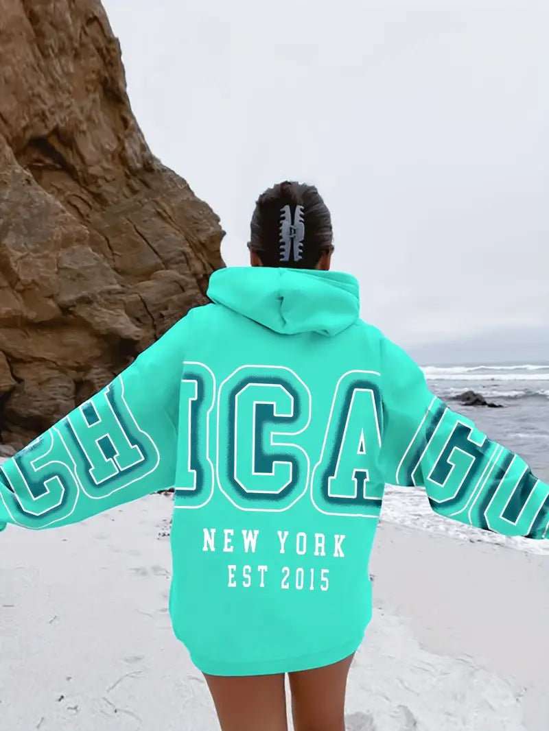Hooded printed American-style hoodie