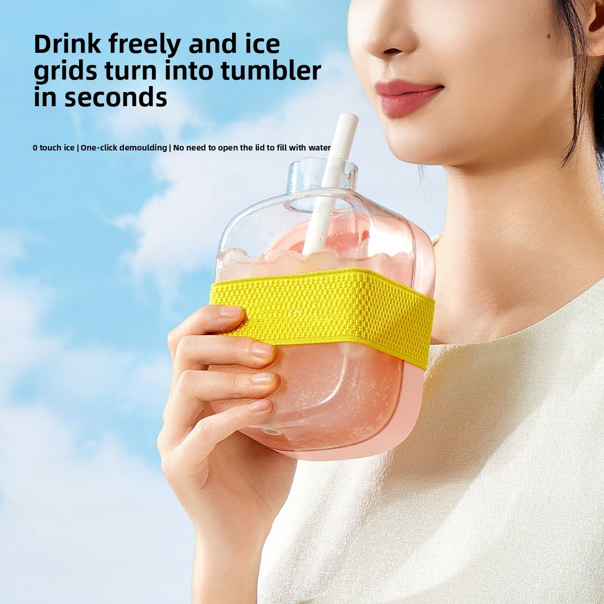 Cool Silicone Ice Tray with Straw - Multi-functional Water Bottle for Outdoor Fitness