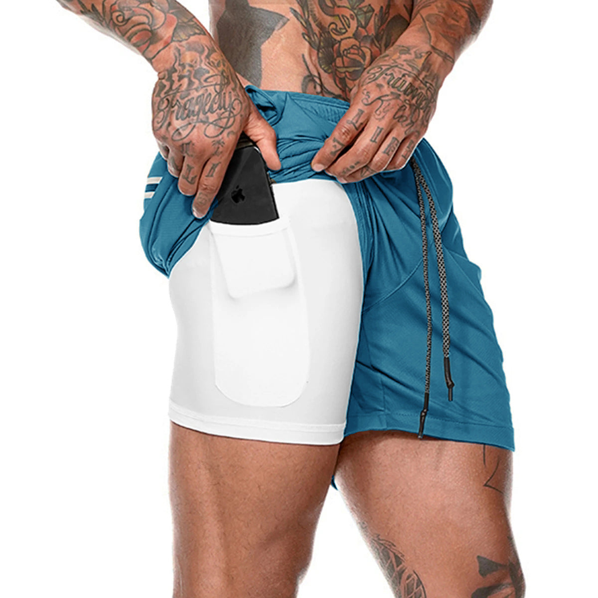 Men's sports double-layer shorts