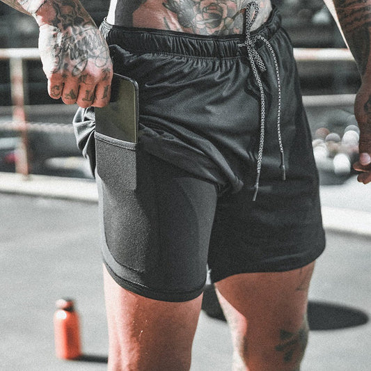 Men's sports double-layer shorts