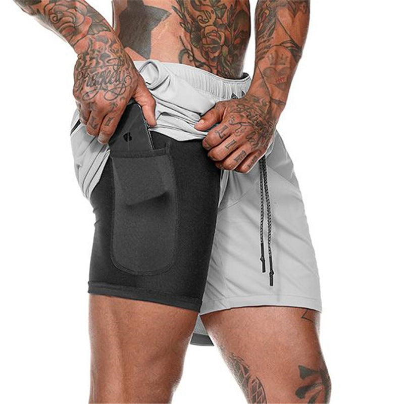 Men's sports double-layer shorts