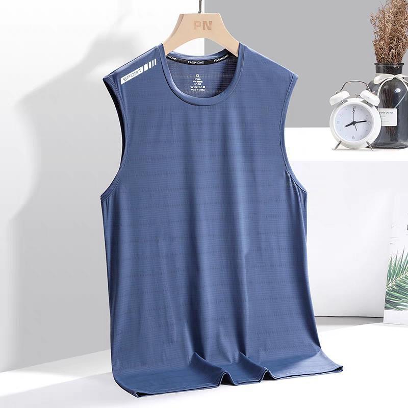 Ice Silk Vest Men's Summer Quick-drying Cut-off Sleeve Mesh Sleeveless T-shirt plus size Men's Loose Hurdling Sports Cross Sleeve