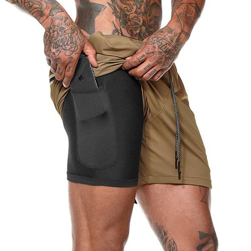 Men's sports double-layer shorts