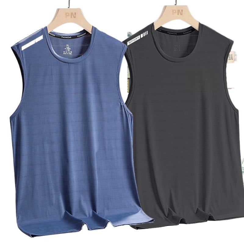 Ice Silk Vest Men's Summer Quick-drying Cut-off Sleeve Mesh Sleeveless T-shirt plus size Men's Loose Hurdling Sports Cross Sleeve