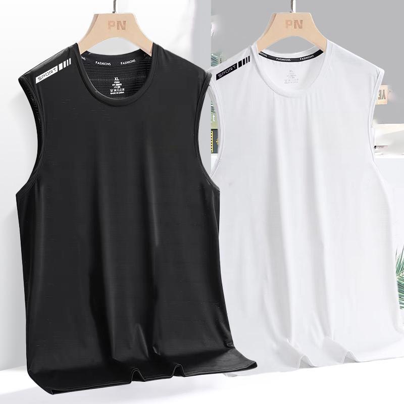 Ice Silk Vest Men's Summer Quick-drying Cut-off Sleeve Mesh Sleeveless T-shirt plus size Men's Loose Hurdling Sports Cross Sleeve