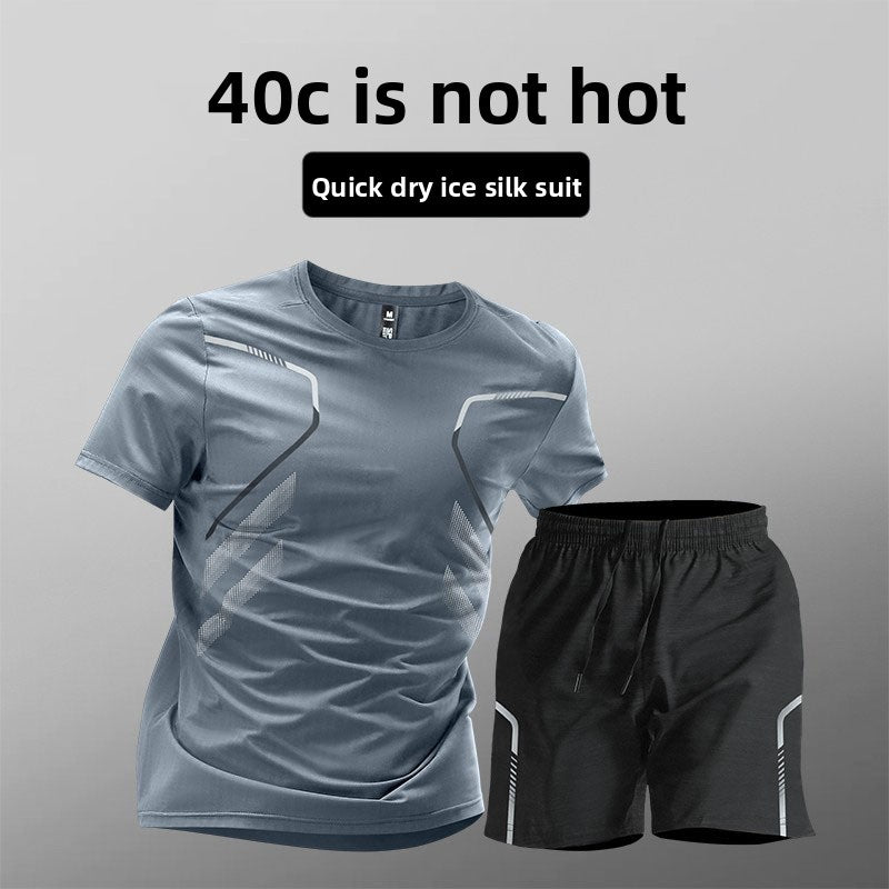 Men's ice silk quick-drying clothes fitness short sleeves and shorts
