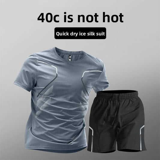 Men's ice silk quick-drying clothes fitness short sleeves and shorts