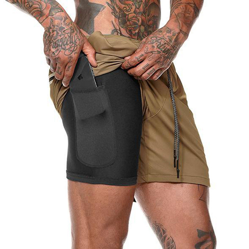 Men's sports double-layer shorts