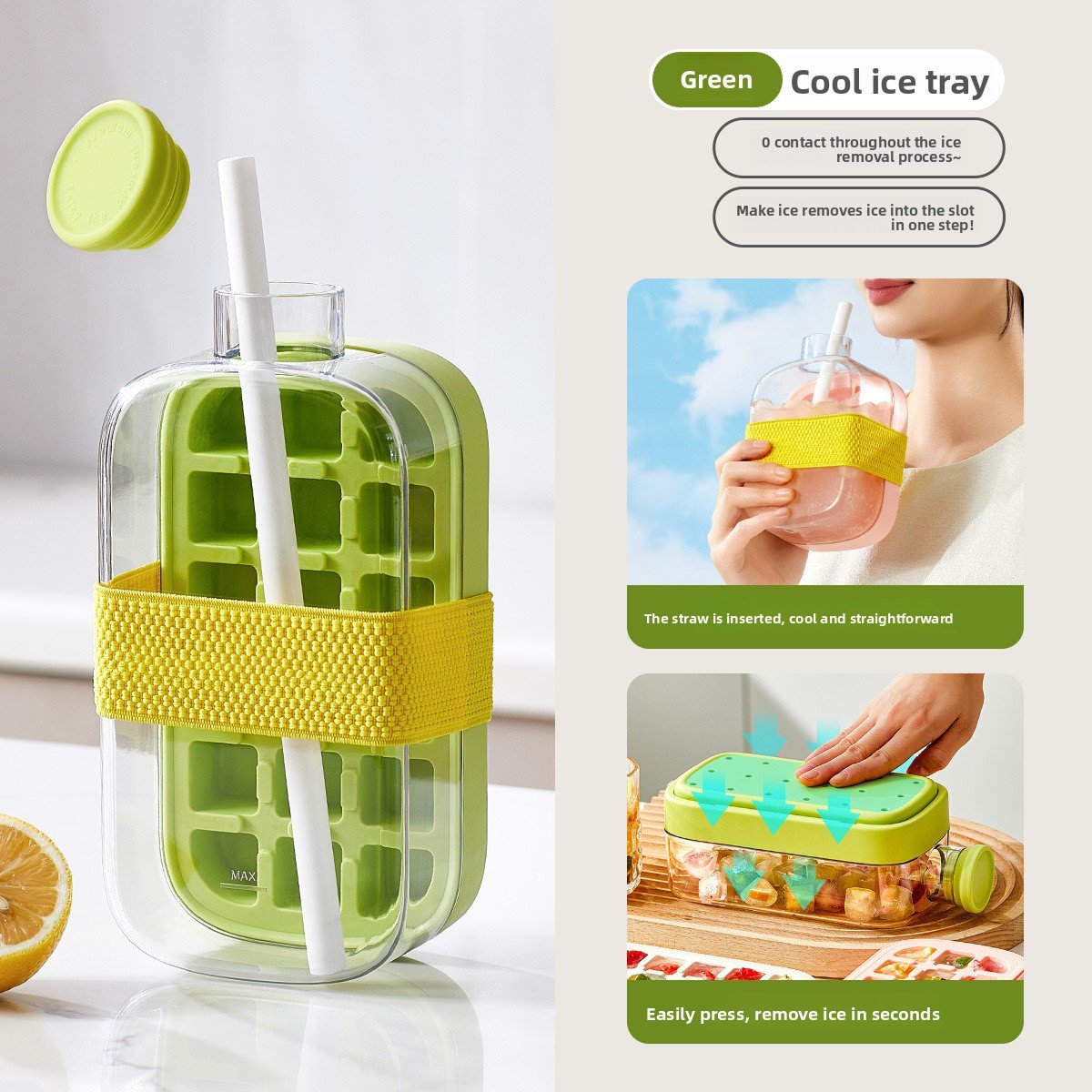 Cool Silicone Ice Tray with Straw - Multi-functional Water Bottle for Outdoor Fitness