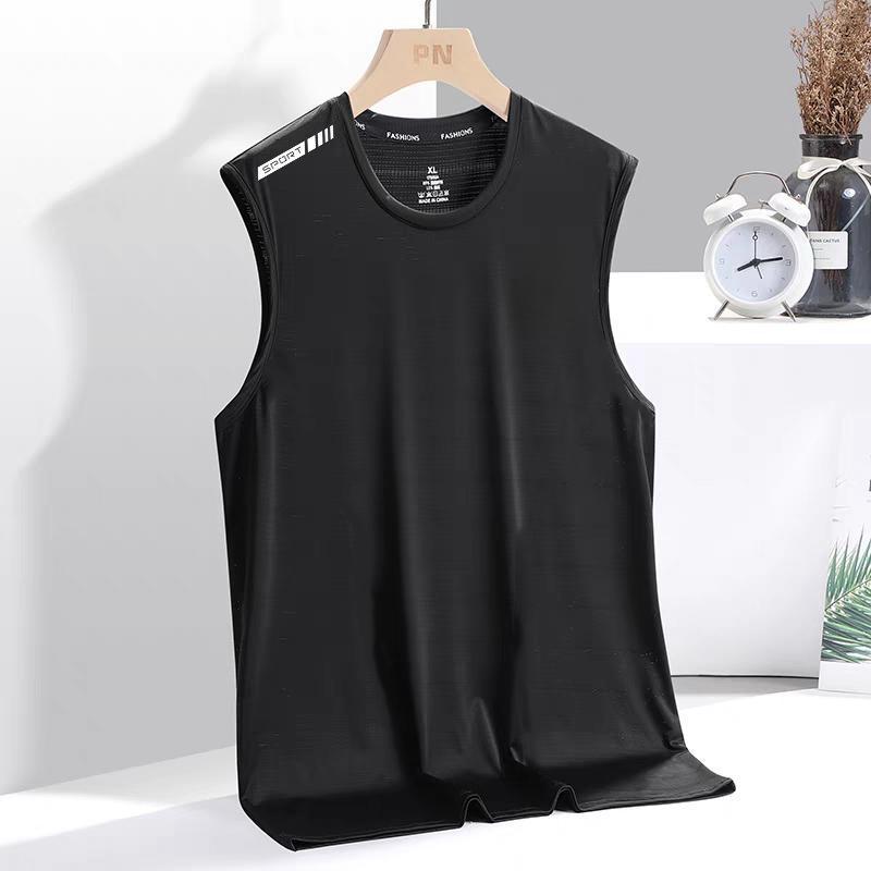 Ice Silk Vest Men's Summer Quick-drying Cut-off Sleeve Mesh Sleeveless T-shirt plus size Men's Loose Hurdling Sports Cross Sleeve