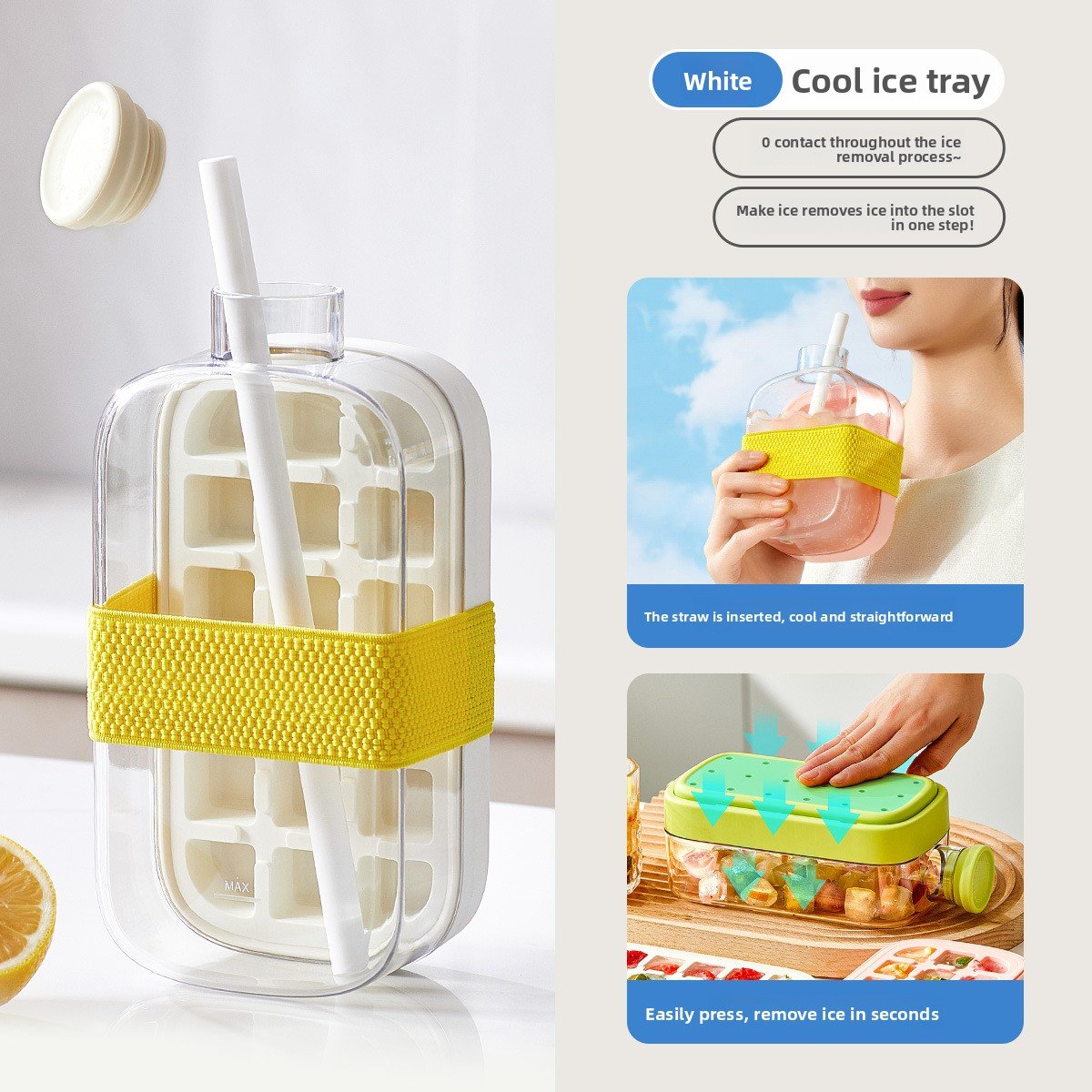 Cool Silicone Ice Tray with Straw - Multi-functional Water Bottle for Outdoor Fitness